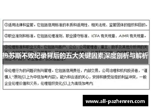 热苏斯不败纪录背后的五大关键因素深度剖析与解析